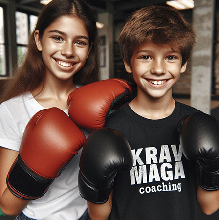 krav maga for kids a boy and girl wearing boxing gloves